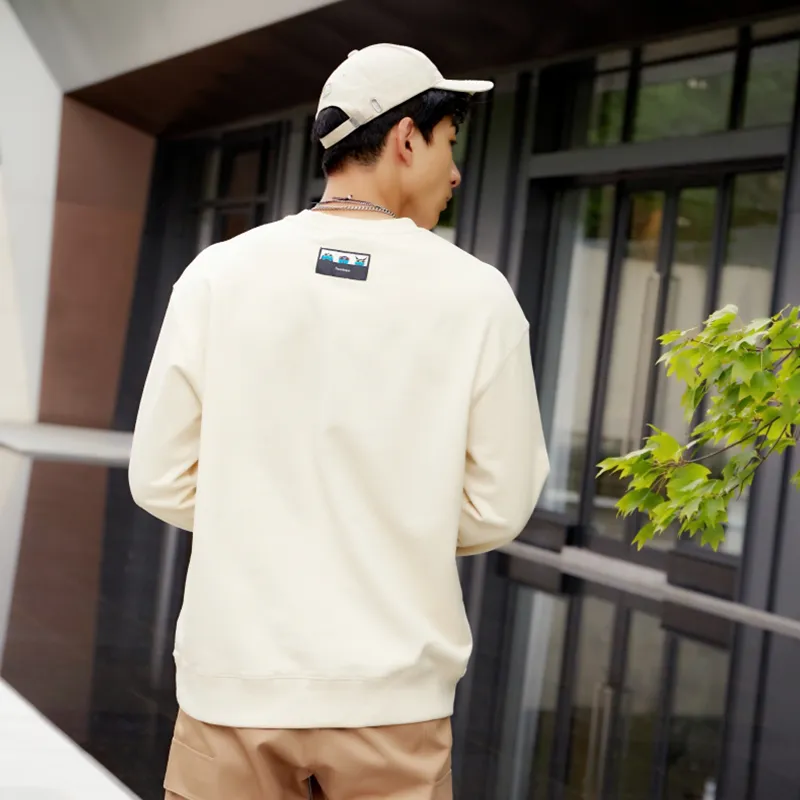Thankque Crew Neck Loose Fit Sweatshirt Spring Unisex Ecru-3