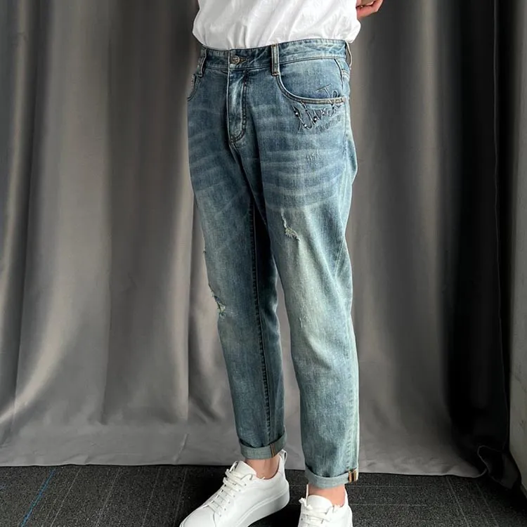 LIU·JO UOMO SS22 Ripped Pants Jeans Men's Medium Blue-4