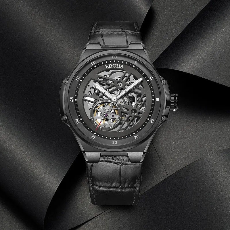 EBOHR Explorer Collection Mechanical Movement Stainless Steel Strap Watch Men's Watches Black Dial 21011216-10