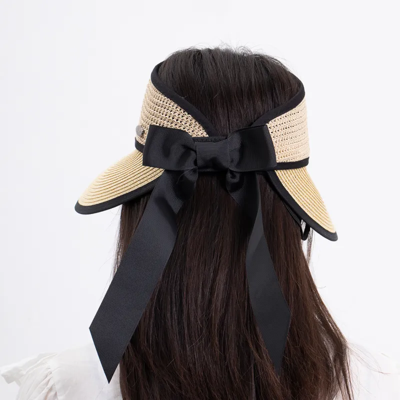 Clect Sun Protection Hats Women's Bowknot Visor Straw Woven Hat-4