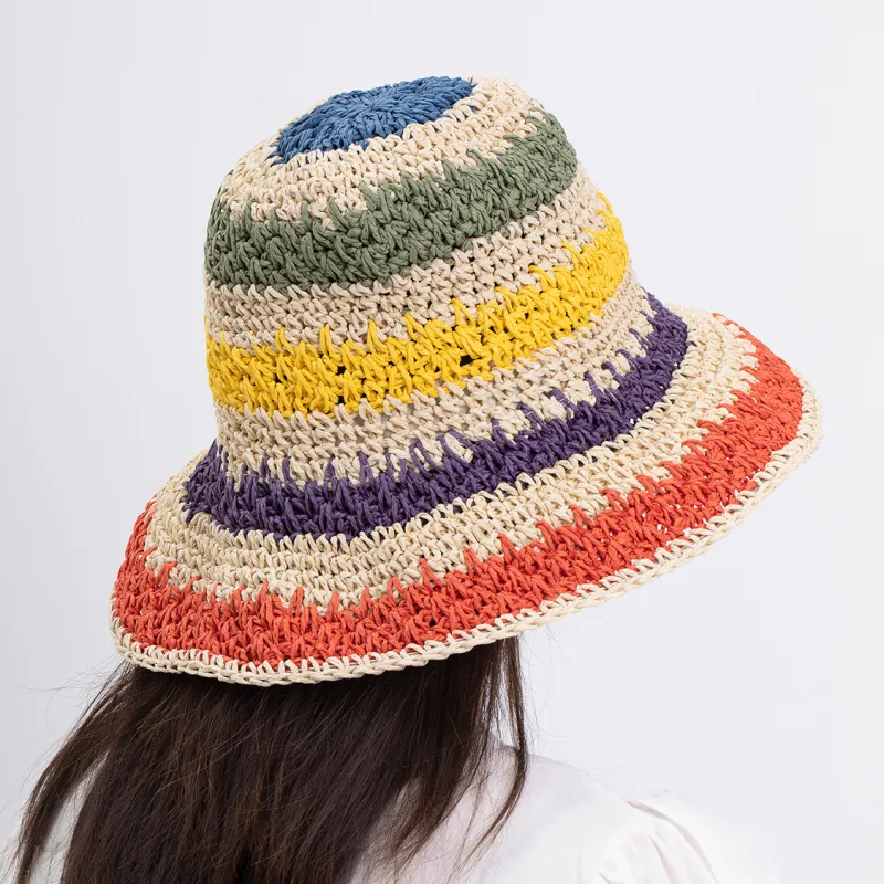 Clect Sun Protection Hats Women's Rainbow Beach Straw Woven Hat-3