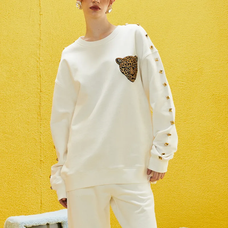TCH Sweatshirts Unisex White With Gold Logo-3