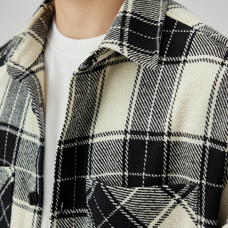 CHINISM Shirt Unisex Black Plaid Pattern-5