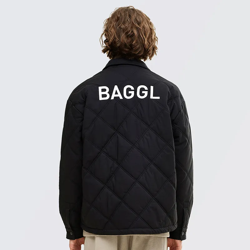 BAGGL Letter Solid Color Lapel Loose Fit Thickened Puffer Jacket Unisex-4