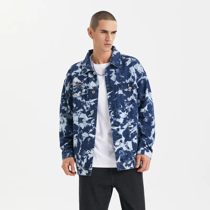 GUKUUL Loose Fit Denim Jacket Fall Unisex Dark Blue-2