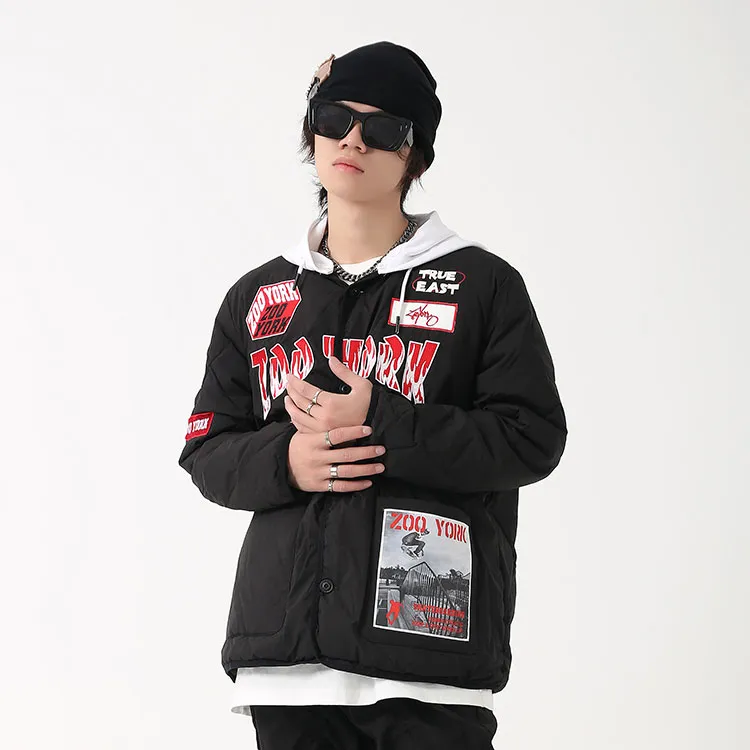 Zoo York Figure Print Letter Shape Abstract Pattern Baseball Collar Loose Fit Thickened Puffer Jacket Unisex-4