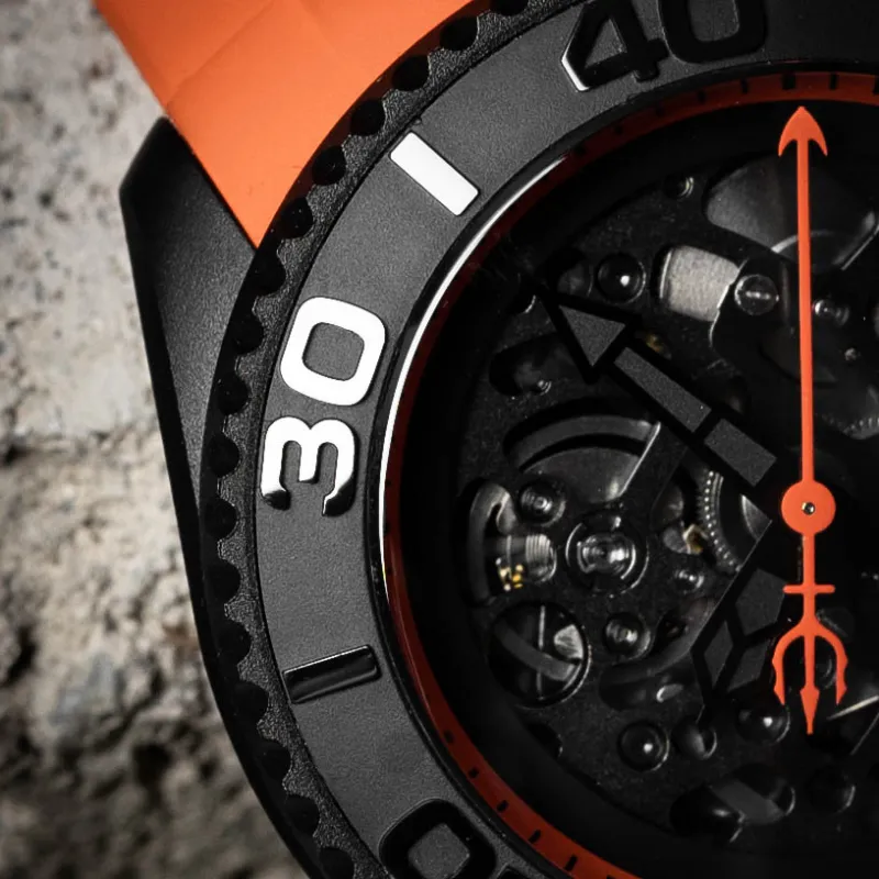 VENCREW Leviathan Orange Automatic Mechanical Movement Watch Unisex Cut-Out Dial-3