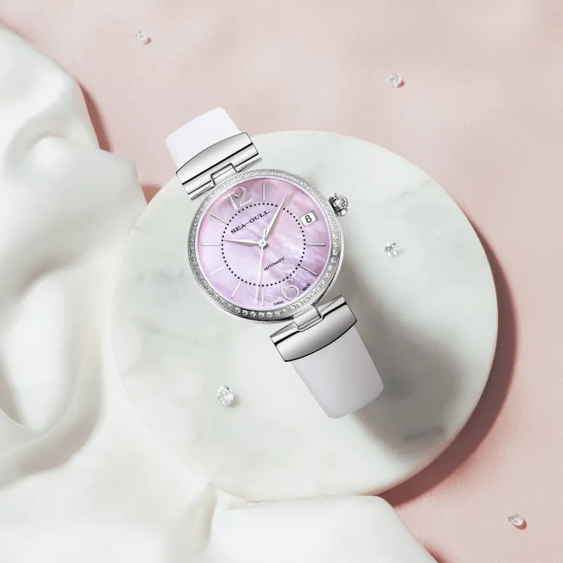Sea Gull Business Formal Collection Automatic Mechanical Movement Spun Silk Strap Watch Women's Watch Pink Watch Dial-5