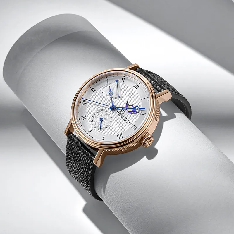 Sea Gull LE BRASSUS Automatic Mechanical Movement Genuine Leather Strap Watch Men's Watches White Dial-3