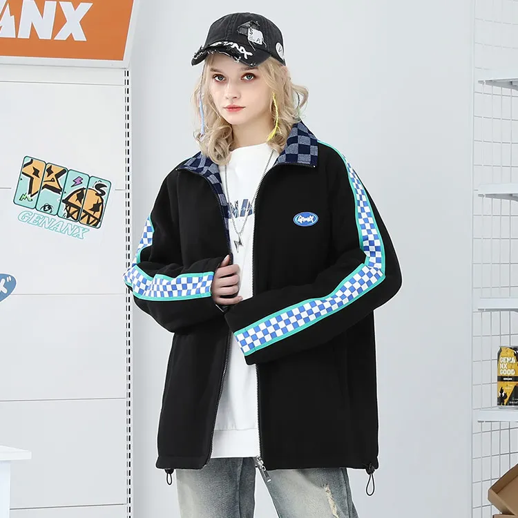 GENANX Plaid Lapel Loose Fit Puffer Jacket Unisex-7