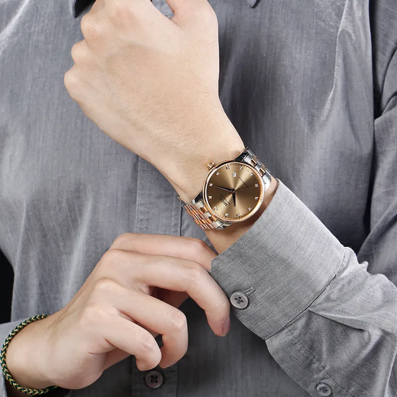MIDO Baroncelli Collection Automatic Mechanical Movement Unisex Watch 38mm Gold Dial Stainless Steel Watch Case-3