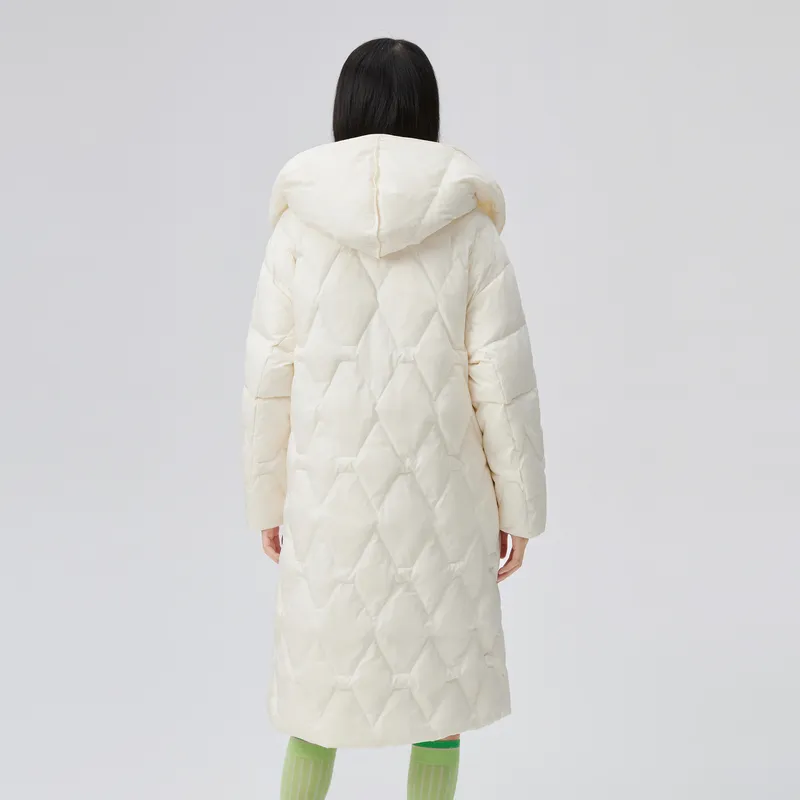 ERAL Solid Color Lapel Loose Fit Long Down Jacket Women's-2