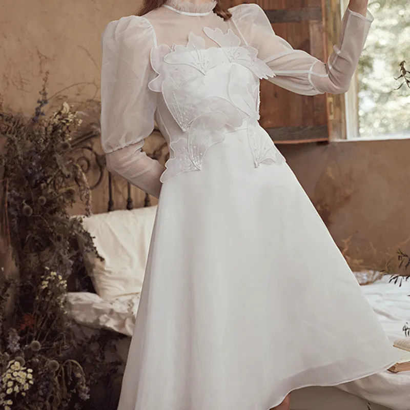 Marie Elie Long-Sleeved Dresses Women's White Purple-6