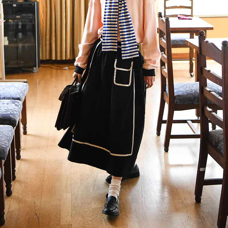 UNRETRO Casual Long Skirts Women's Black-2