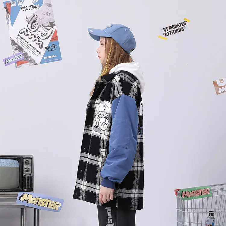 BIRDTALK Jackets Unisex Black White Plaid-3