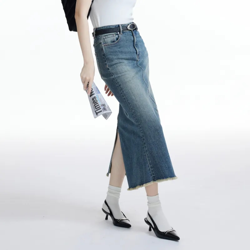 LIUREGALI Denim Long Skirt Women's-5