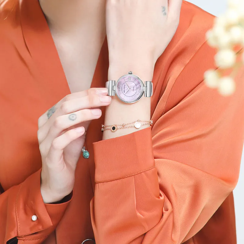 Sea Gull Business Formal Collection Automatic Mechanical Movement Spun Silk Strap Watch Women's Watch Pink Watch Dial-6