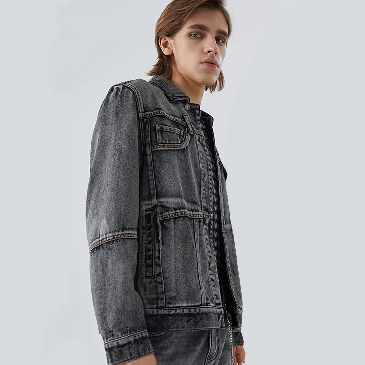 DAVID NAMAN FW22 Loose Fit Denim Jacket Men's Gray-3