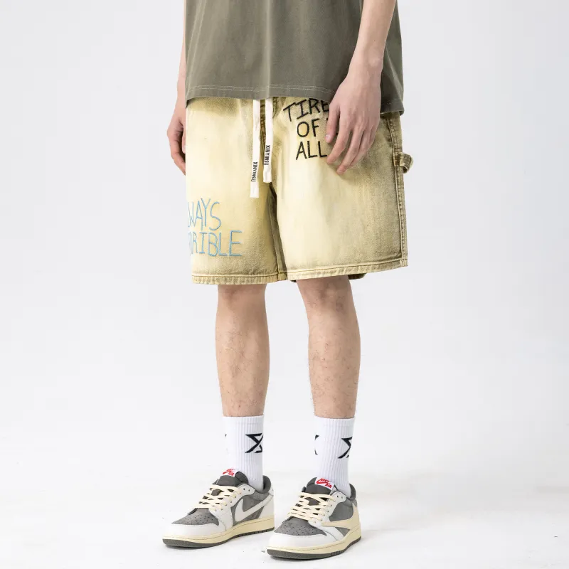 XINYINSU x P&D LIANMINGKUAN Denim Shorts Unisex Yellow Mud-3