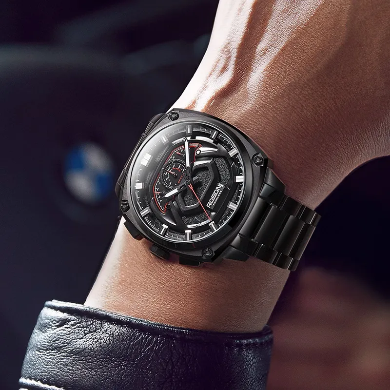 ROSDN Vivobook Automatic Mechanical Movement Silicone Strap Watch Men's Watches Black Dial G3288-19