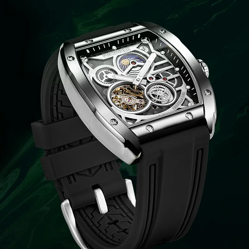 FOCEWALK Three Kingdoms Cao Wei Mechanical Movement Stainless Steel Watchband Watch Men's Watches Green Dial-5