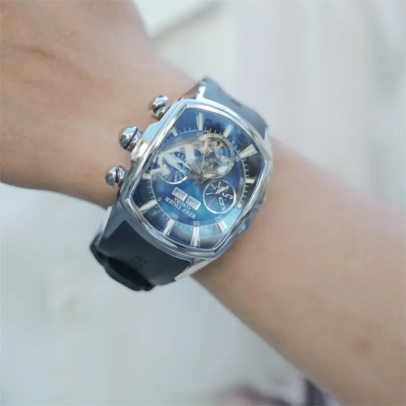 REEF TIGER Aurora Collection Tank II Automatic Mechanical Movement Watch Men's Watches Blue Dial-6