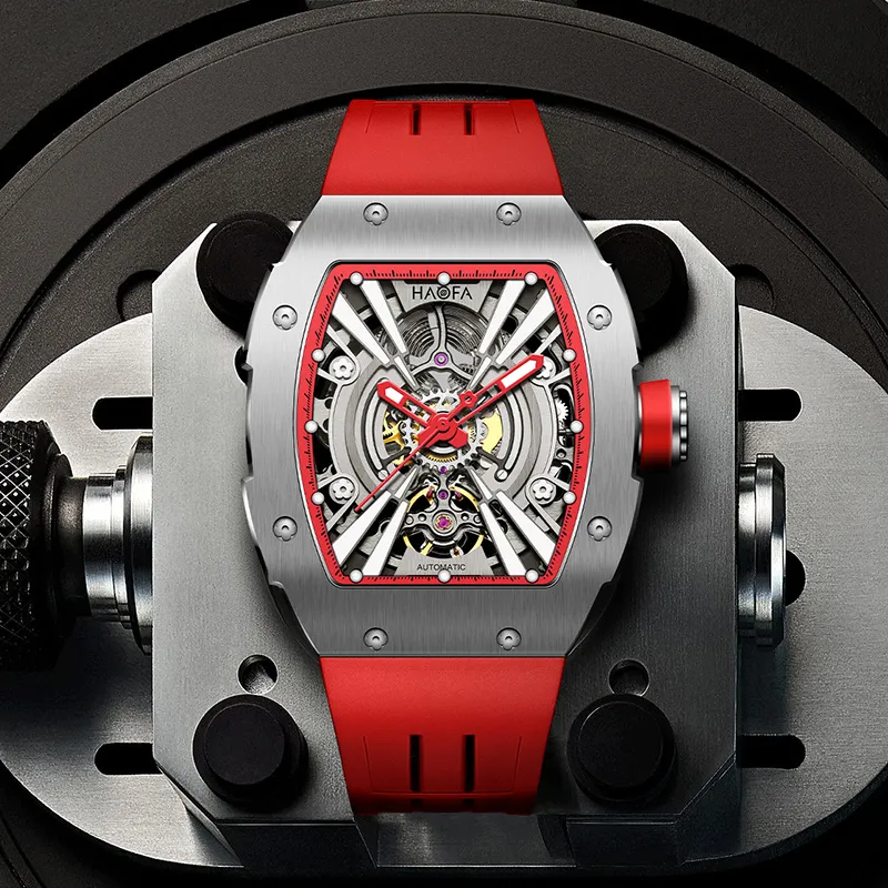 HaofaTourbillon Arknights Series Automatic Mechanical Movement Rubber Strap Watch Men's Watches Silver Dial-12