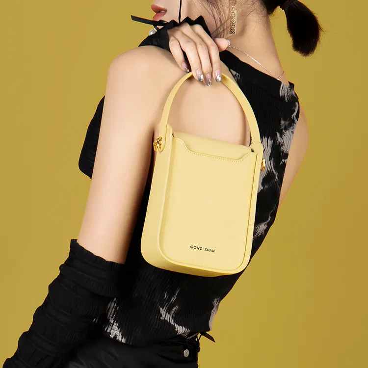 Gong Xuan Cow Leather Portable Crossbody Cell Phone Pouch Trumpets Women's Sunlight Yellow-5