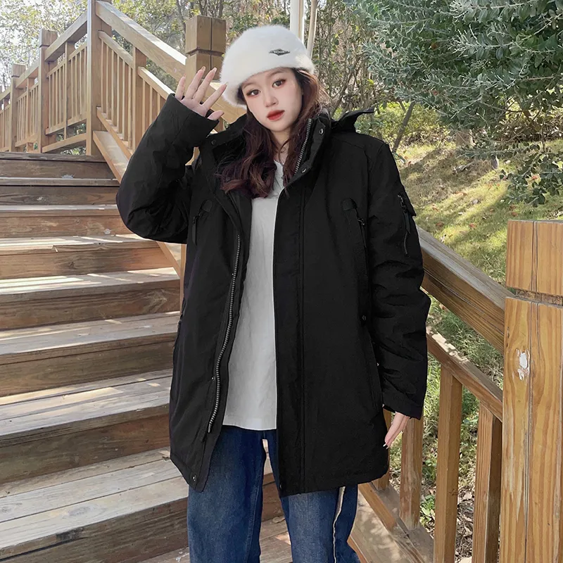 New Business Origin Solid Color Detachable Hood Loose Fit Thickened Mid Length Puffer Jacket Unisex-2