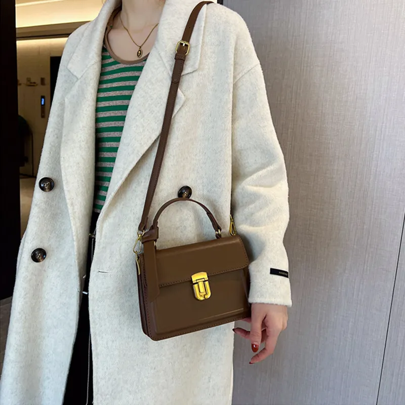 JANE KLAIN PU Small Square Bag, Handbag, Crossbody Bag Small Size Women's Midnight Black/Chestnut Brown-15