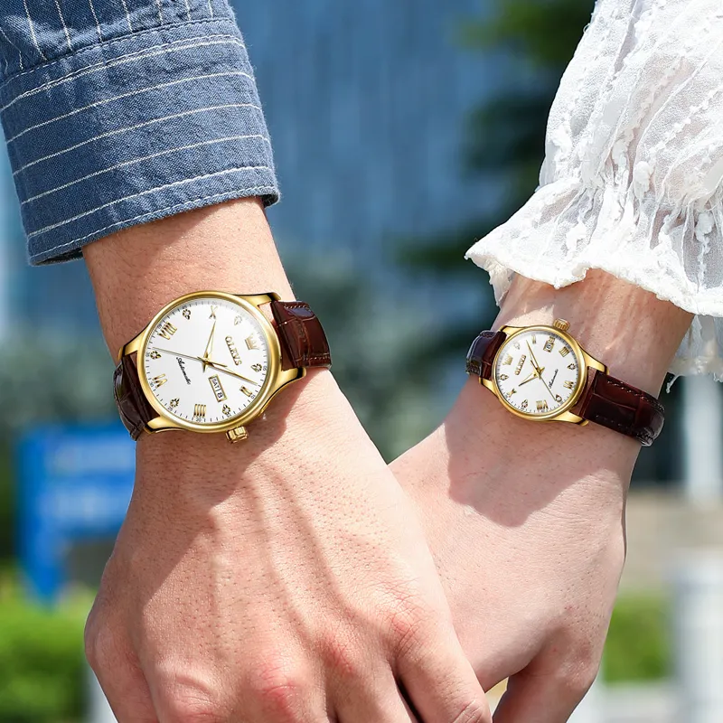 OLEVS Heart to Heart Knot Collection Mechanical Movement Leather Strap Watch Unisex White Dial-11