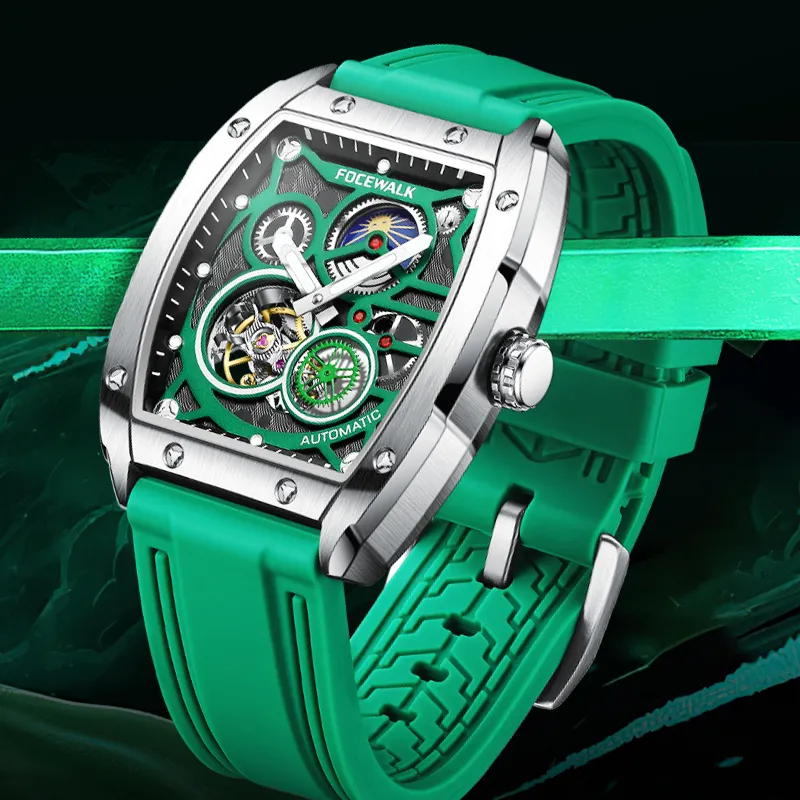 FOCEWALK Three Kingdoms Cao Wei Mechanical Movement Stainless Steel Watchband Watch Men's Watches Green Dial-13