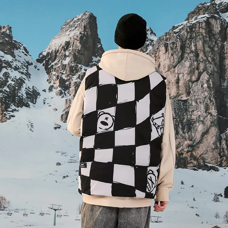LAMLICKA Vests Unisex Black White Plaid-7
