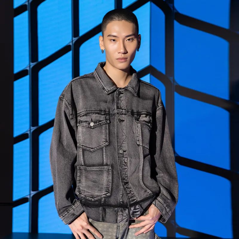 XINYINSU Denim Jacket Spring And Autumn Unisex Black-2