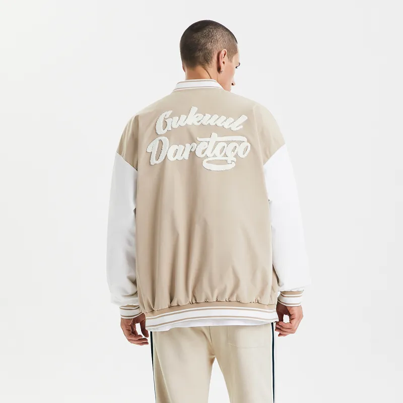 GUKUUL Baseball Jacket Spring Fall Unisex Khaki-5