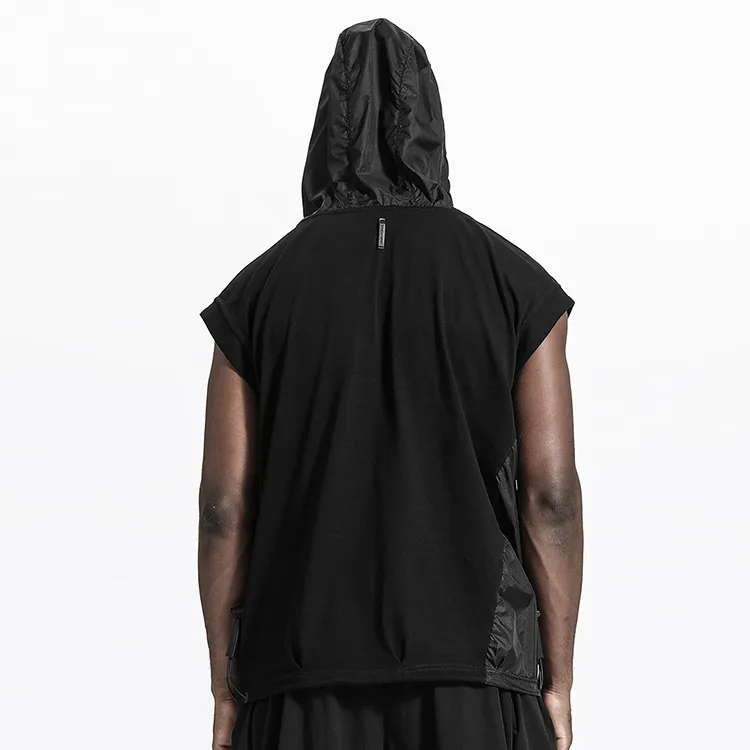 NORVINCY Breathable Solid Color 100% Cotton Sleeveless Hooded T Shirt Unisex-3