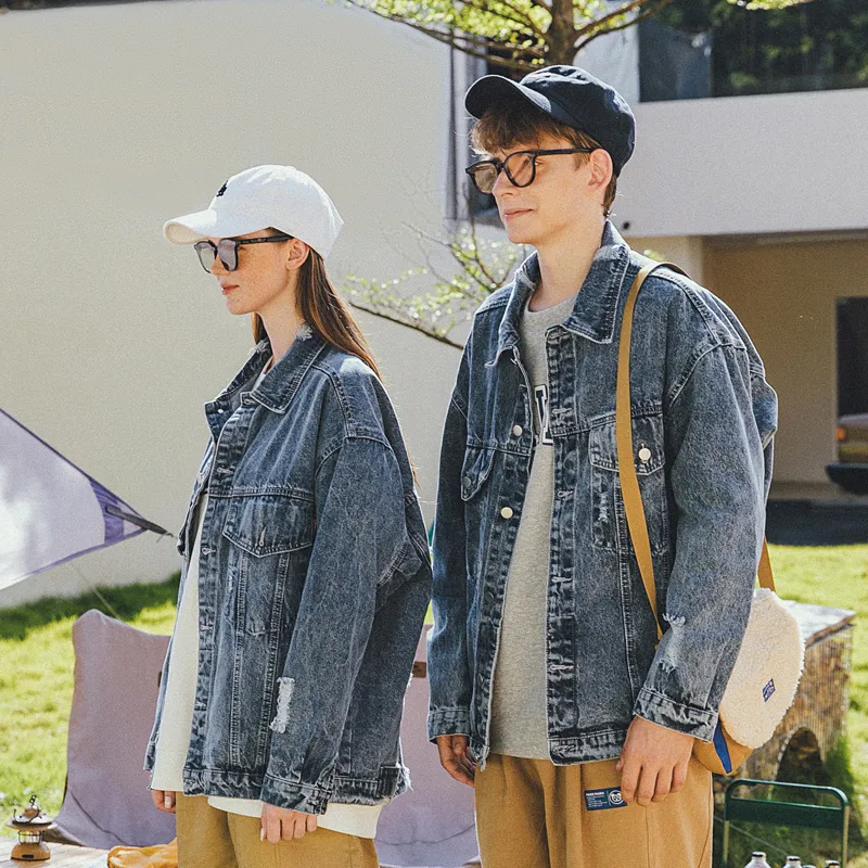 WAYNEXZAVIER Loose Fit Denim Jacket Unisex Blue-3