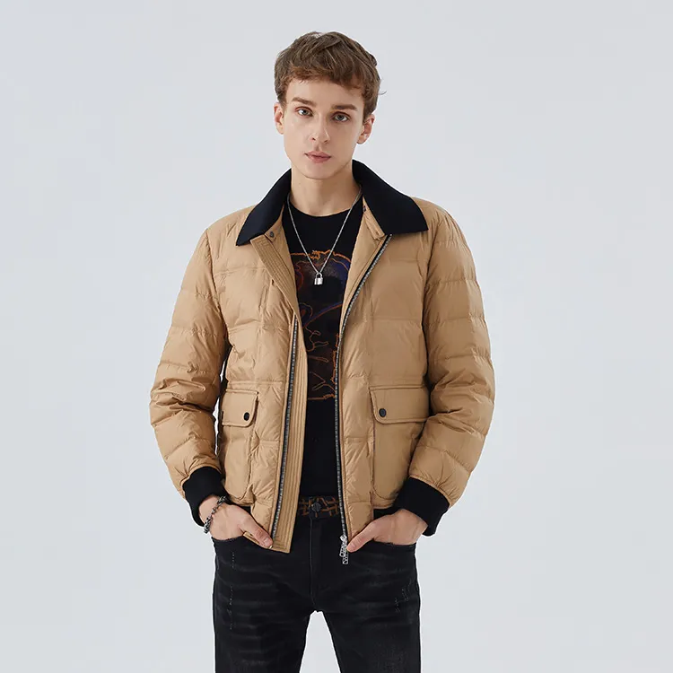 DAVID NAMAN FW22 Solid Color Lapel Loose Fit Down Jacket Men's Khaki-2
