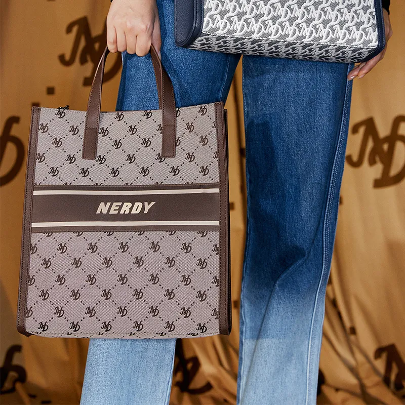 NERDY Polyester Tote Bag Combo Shopping Bag Handbag Crossbody Bag Large Size Unisex Brown-4