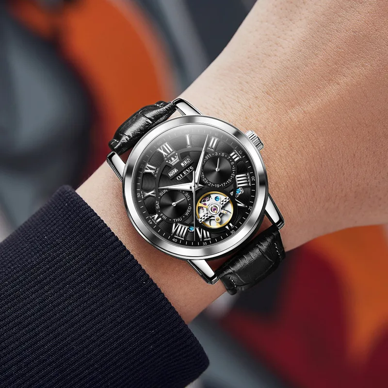 OLEVS Play The Cool Series Automatic Mechanical Movement Leather Strap Watch Men's Watches White Dial-17