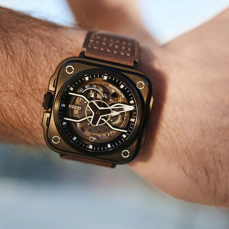 OLTO 8 EX Navigator Collection Wrist Watch Automatic Mechanical Movement Genuine Leather Strap Black Dial Men's Watches-4