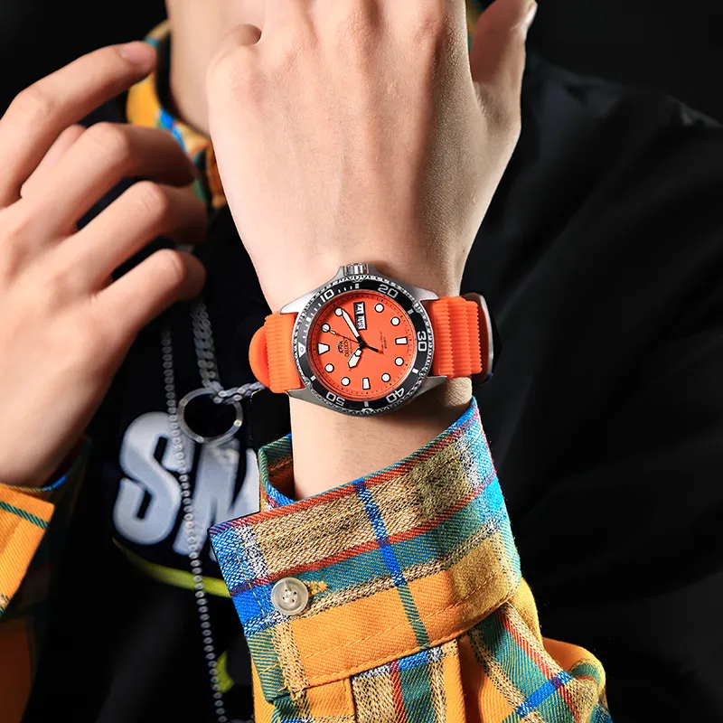 ORIENT Automatic Mechanical Movement Stainless Steel Strap Watch Men's Watches Orange Watch Dial FAA02006M9-1