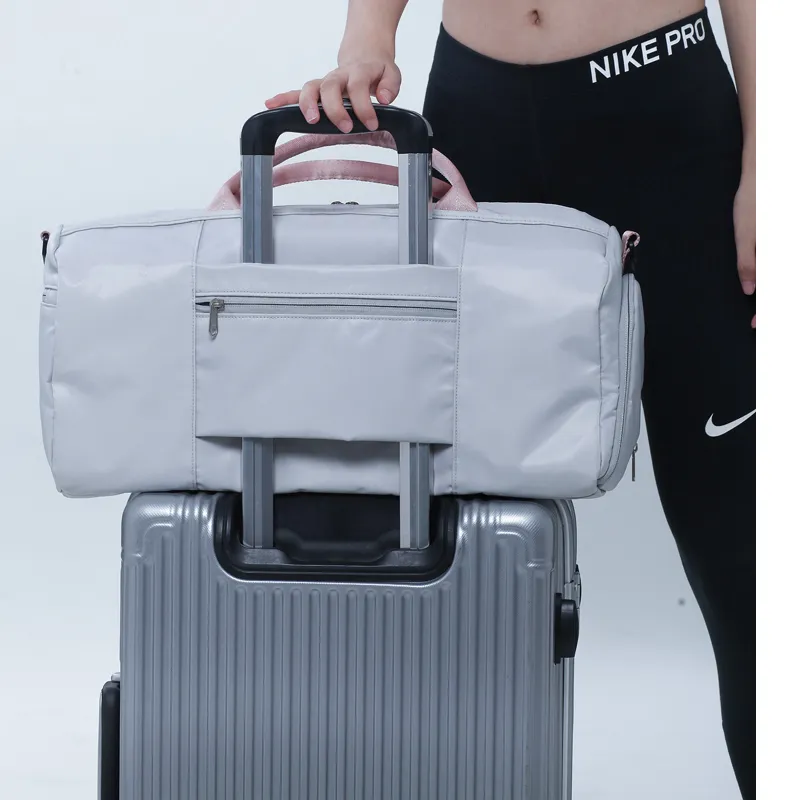 LOVERPUSS Nylon Travel Bag Training Bag Handbag Crossbody Bag Gym Bag Unisex Gray Pink/Black-7