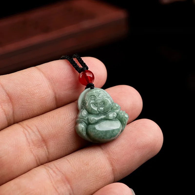 MOONS FAME Bean Type Jadeite Buddha Necklace Unisex-3
