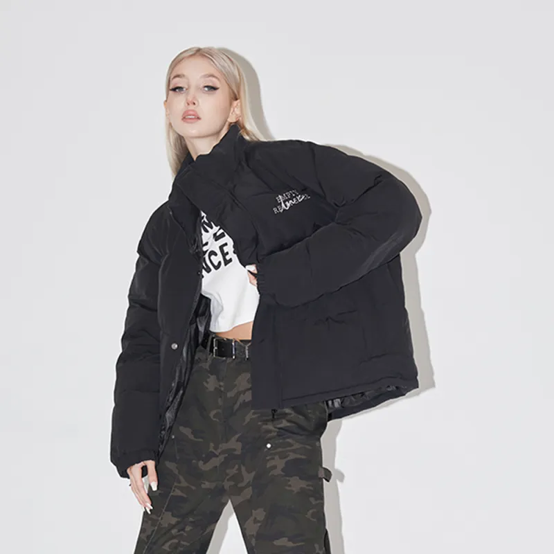 EMPTY REFERENCE Letter Stand Collar Loose Fit Puffer Jacket Unisex Black-2