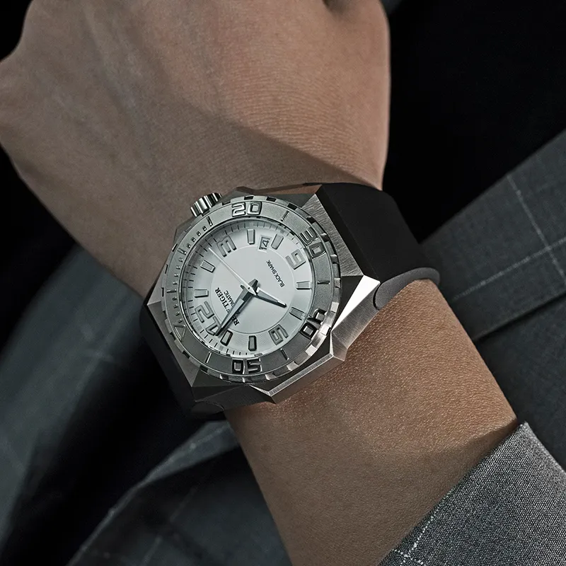 REEF TIGER Black Shark Collection Automatic Mechanical Movement Watch Men's Watches White Dial RGA6903X JBB-4