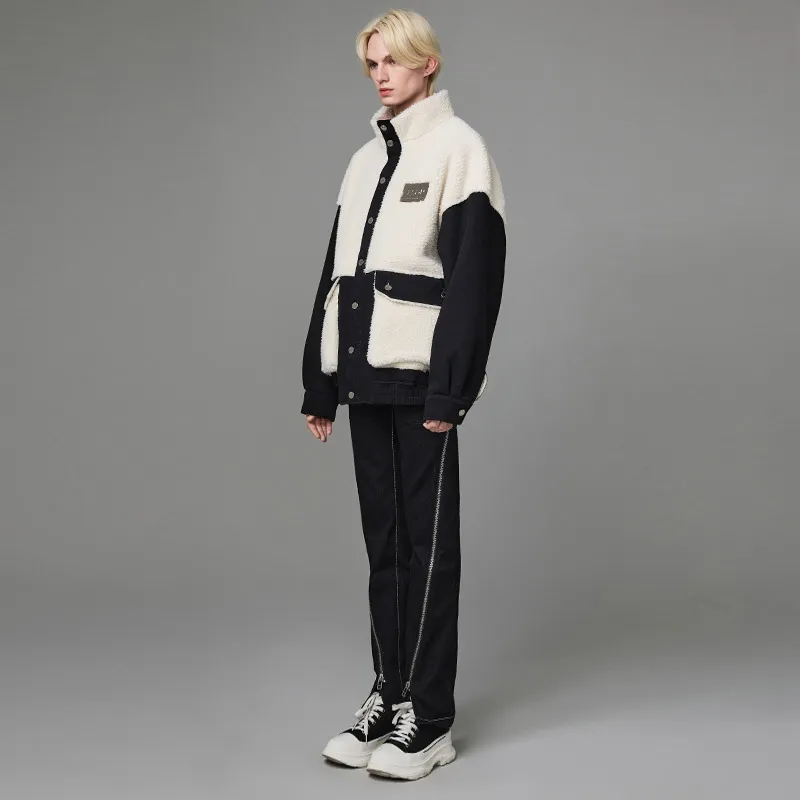 YLDP Velvet feel Coat Unisex Black White-4