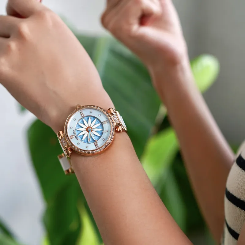 REEF TIGER Automatic Mechanical Movement Watch Women's Watch Blue Dial RGA1599 ML-7