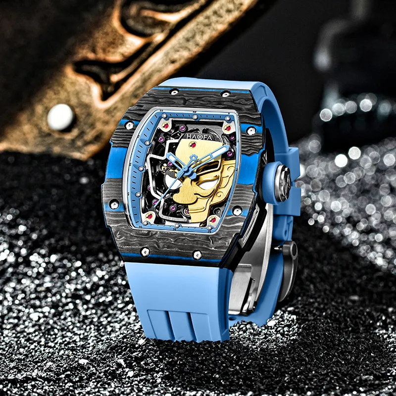 HaofaTourbillon Arknights Series Mechanical Movement Rubber Strap Watch Men's Watches Cut-Out Dial-20