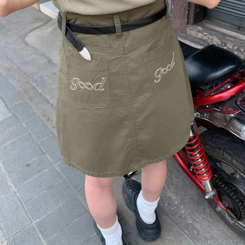 MeiHaoStore Casual Short Skirts Women's Army Green-2